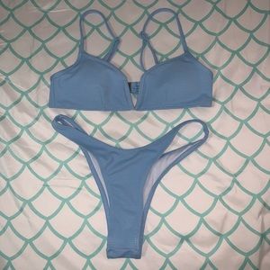 V-Wired & High-Wasited Pastel Blue Bikini
